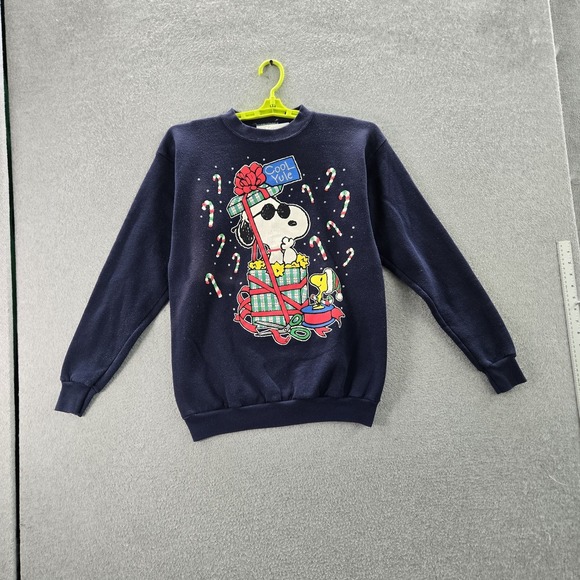 Peanuts Tops - VINTAGE Peanuts Woman Sweatshirt L Blue Graphic Snoopy Woodstock Holiday 90s USA